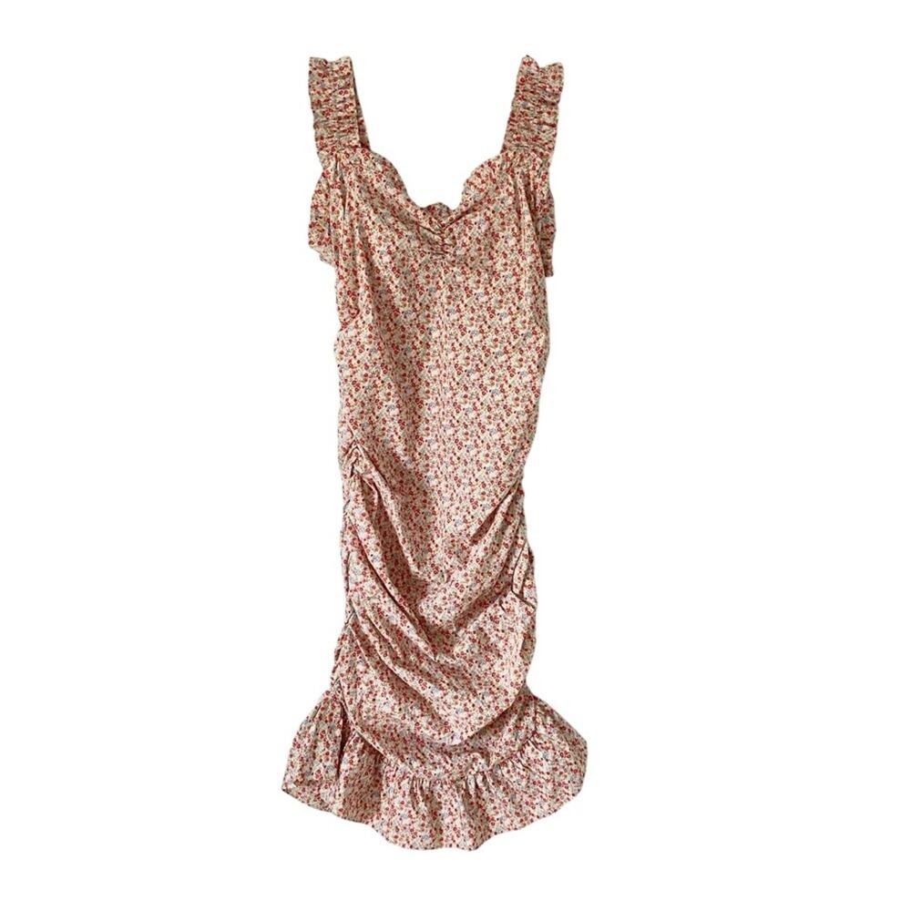 Notes Du Nord Ora Tight Dress Ruched Sides Ditsy Floral Cream size 38 US 6